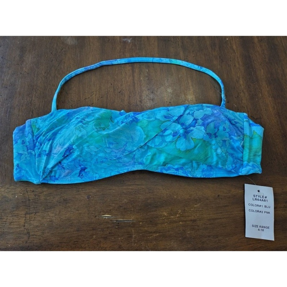 NWT Ralph Lauren 6 Beach Club Blue Floral Bandeau Bikini Swim Top 131875